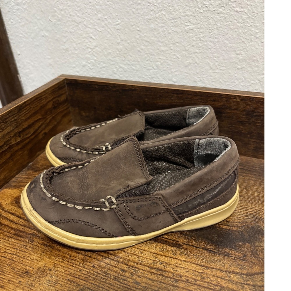 Cherokee‎ Loafer Shoes Toddler 10 Slip On Brown Faux Leather Contrast Stitching